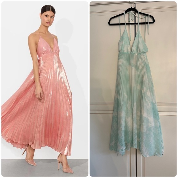 Alice + Olivia Adalyn Backless Pleated Halter Dress (D11) - Picture 1 of 8